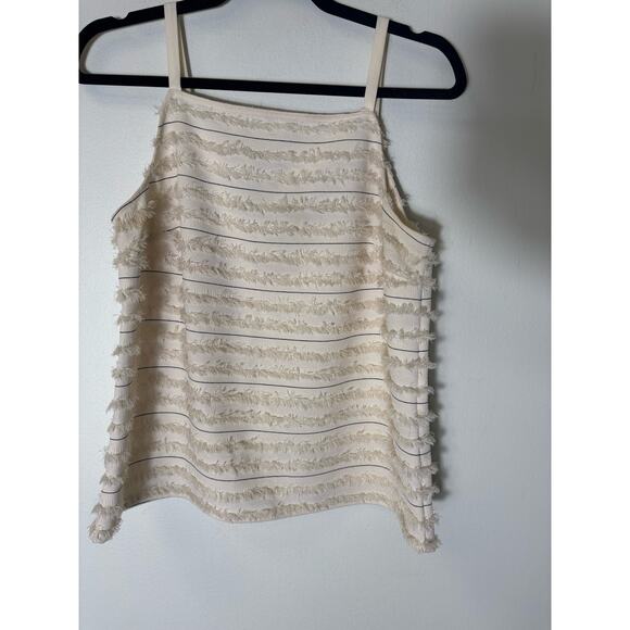 Maeve Off White Sleeveless Tank with Key Hole Back and Black Pin Stripes Sz 8 - Picture 1 of 2